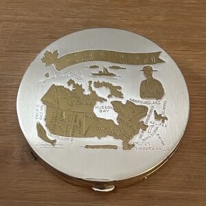 Vintage Canada Souvenir Powder Make Up Compact Mirror Gold Tone Map Niagara Fall